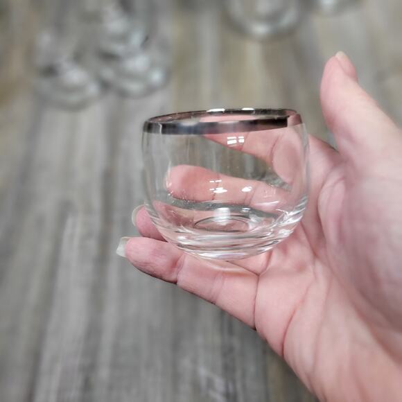 Vintage Brandy Snifter Cocktail Pitcher 6 Roly Poly Tumblers Swizzle, Silver Rim - Picture 6 of 8